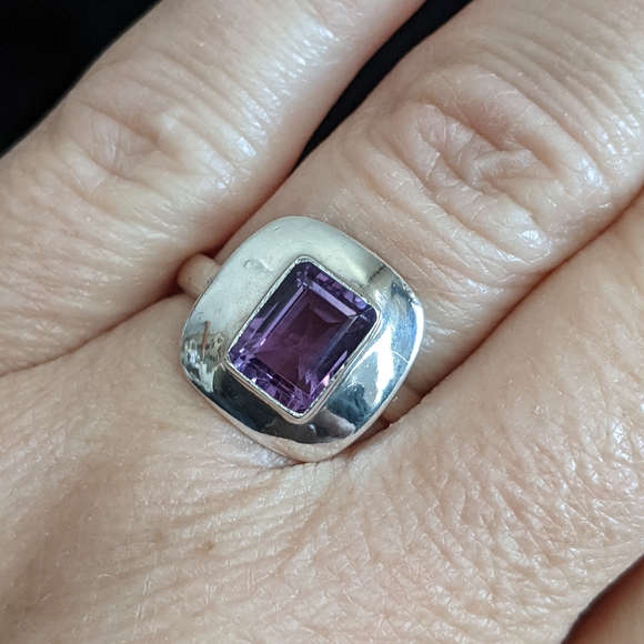 Natural Purple Amethyst, 925 Silver Ring, size 9 - Picture 2 of 9